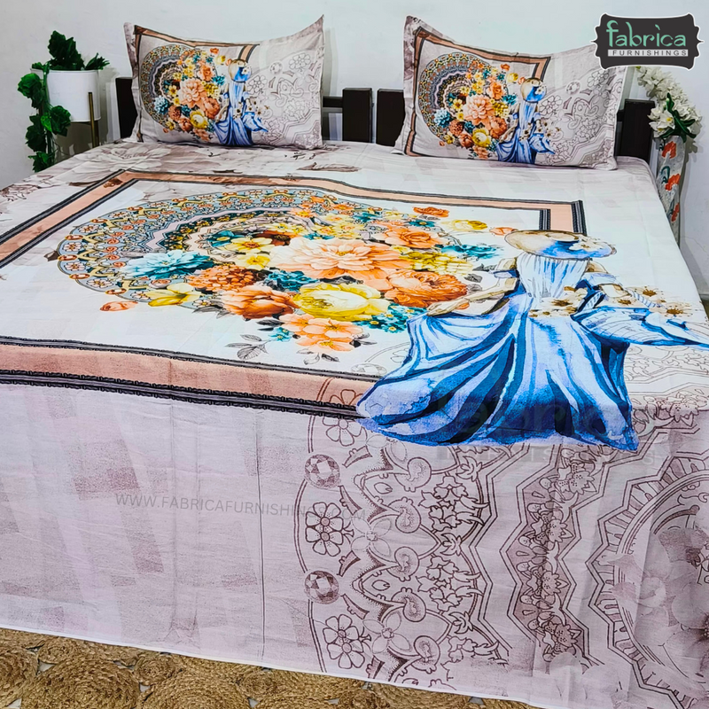 Fab Decor Pure Cotton Digital Print Super Kingsize Bedsheet (400TC)