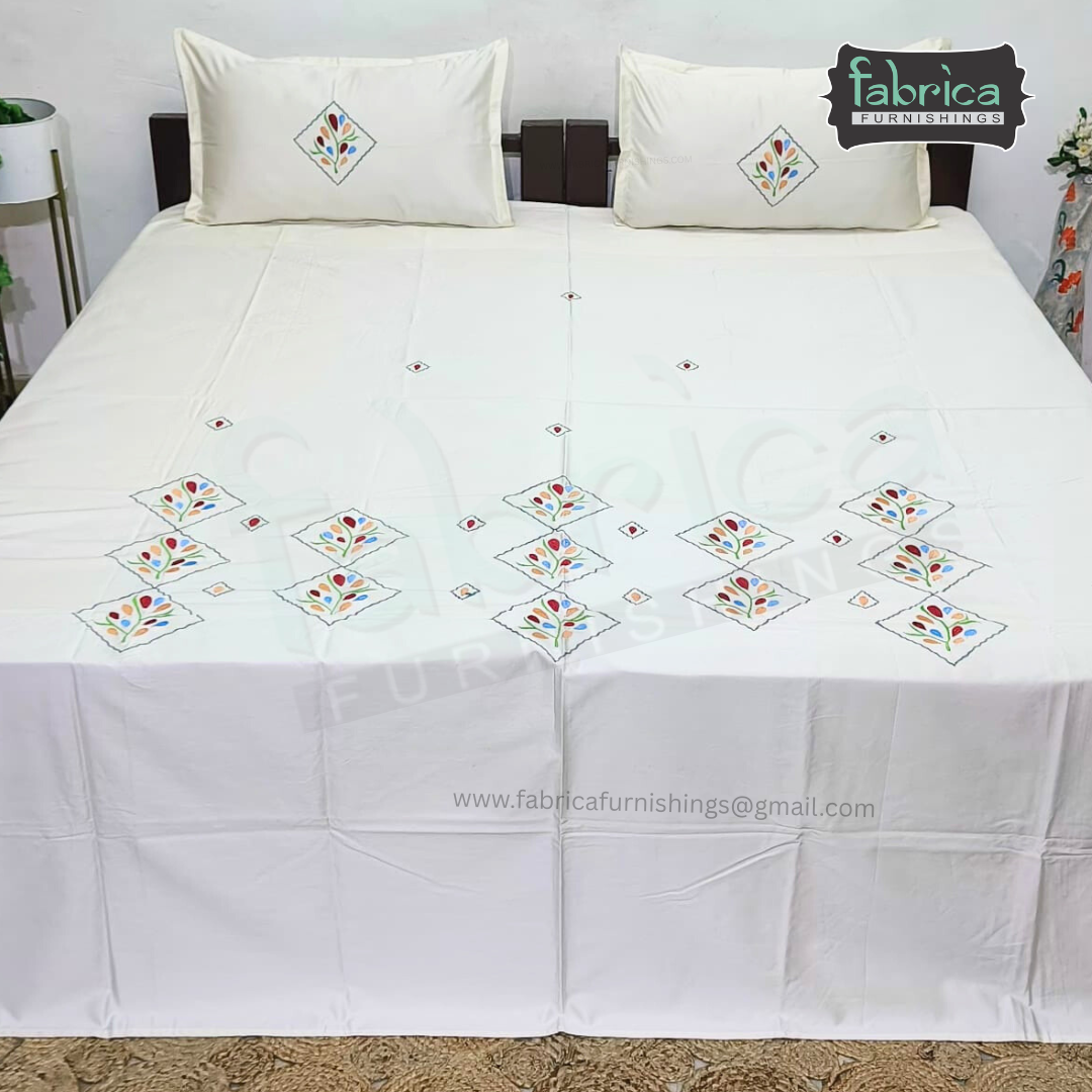 Fabby Home Designer Embroidered King Size Bedsheet Set