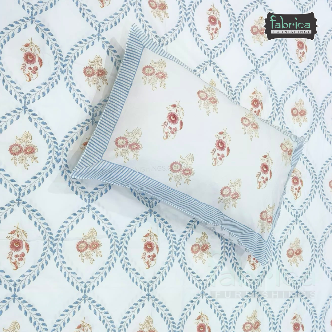 Percale Cotton Hand block Printed Super King-size Bedsheet