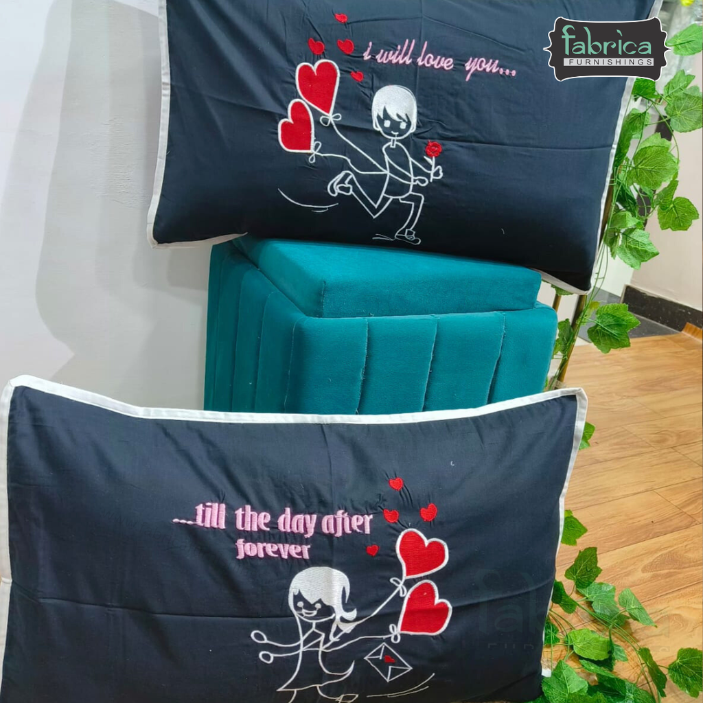 Soulmates Embroidered Pure Cotton Pillow Covers Only