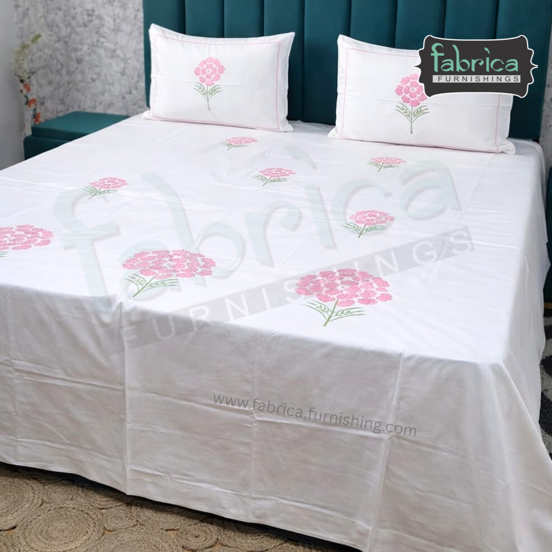 Ivory bloom Designer Pure Cotton Kingsize Embroidered Bedsheet