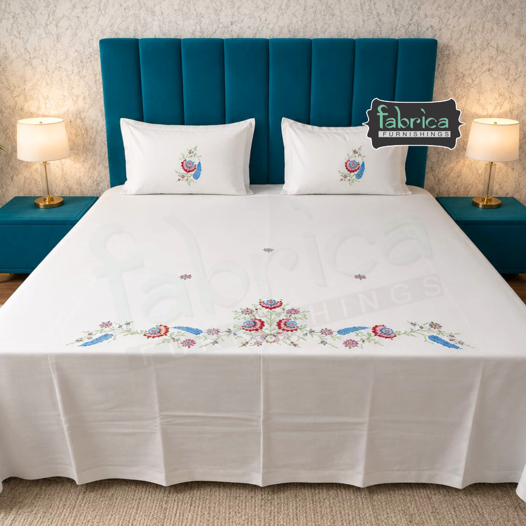 Dreamy Decor Pure Cotton King Size Embroidered Bedsheet