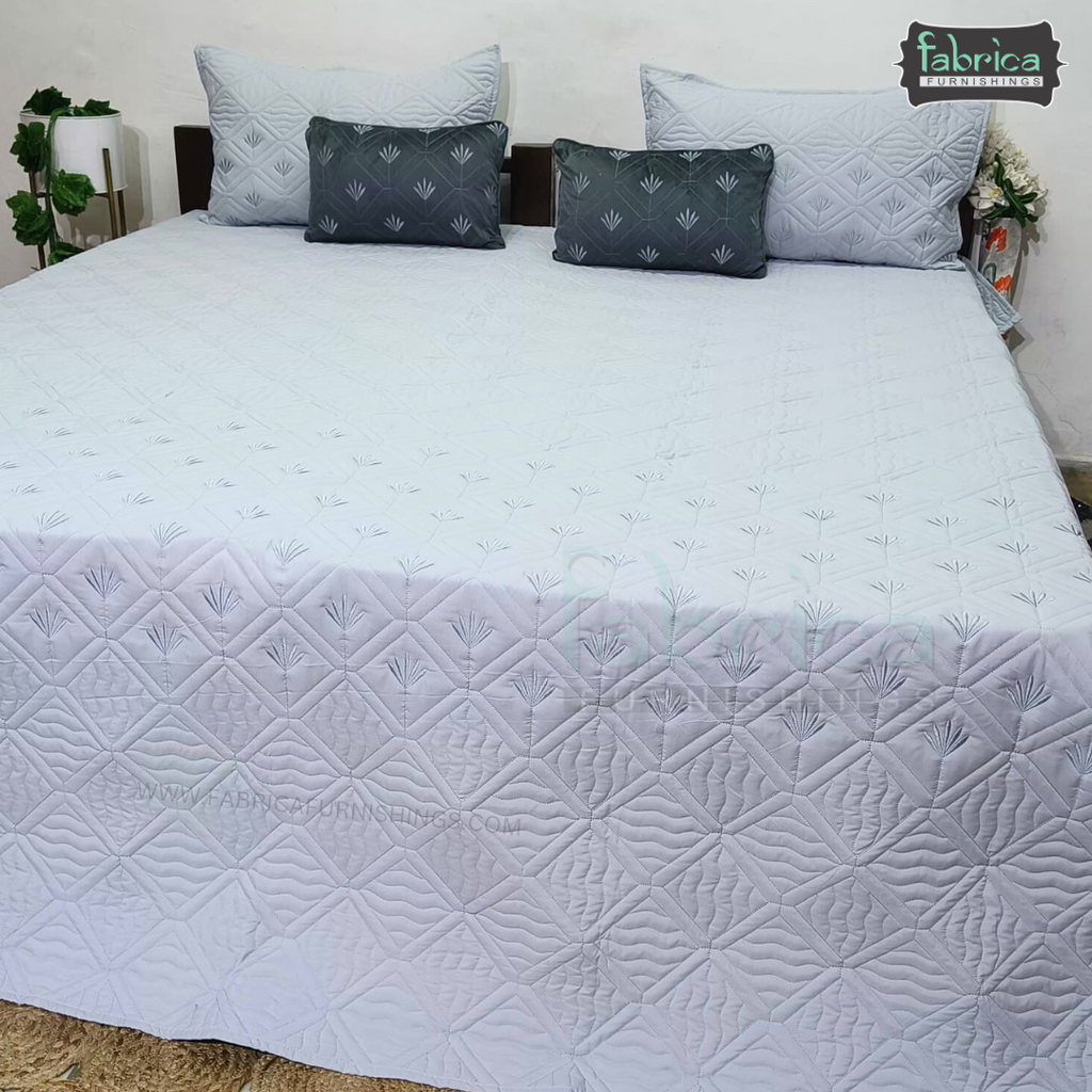 Monarch Quilted Embroidered 5 Piece Bedding Set