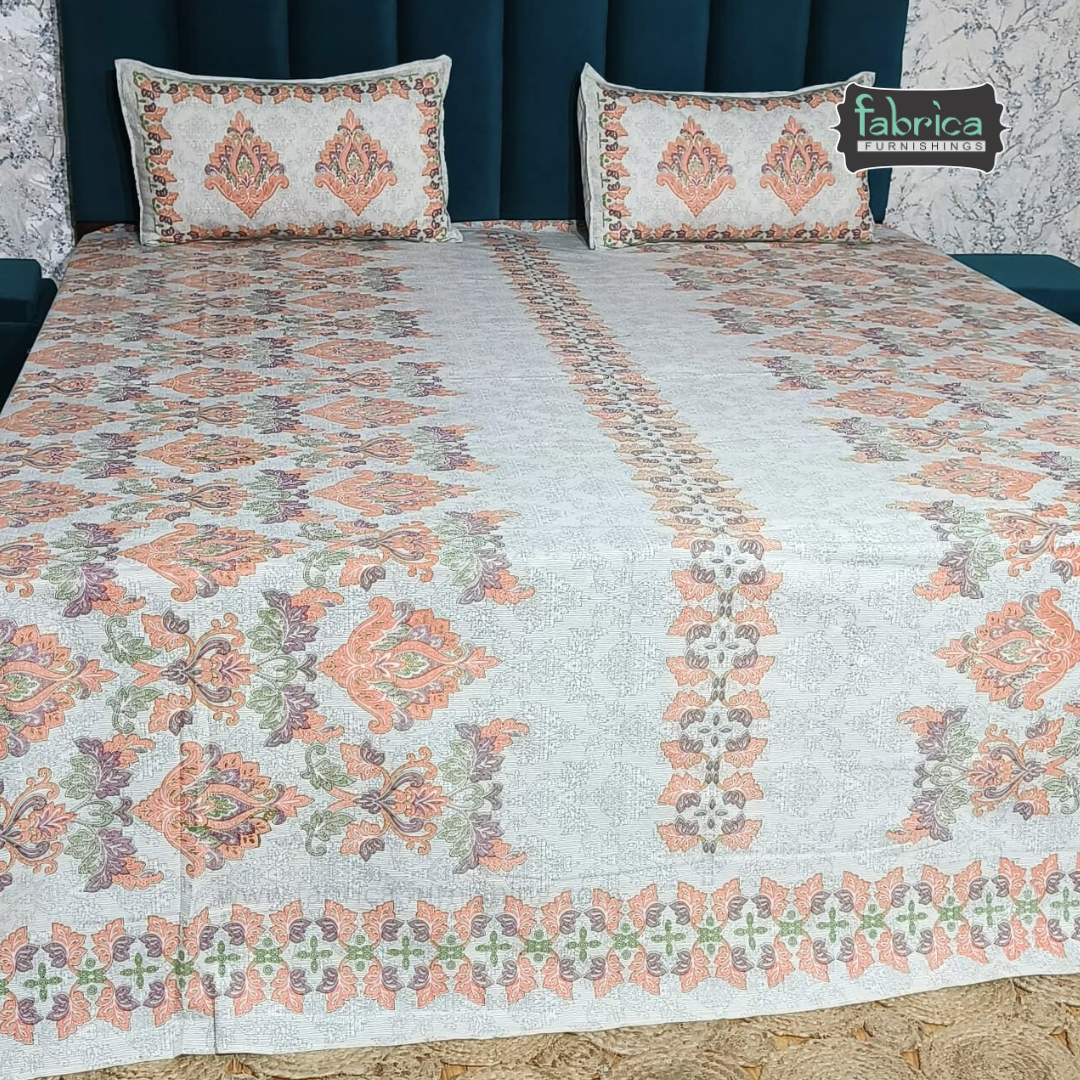 Gulabi nagari printed pure cotton king size bedsheet