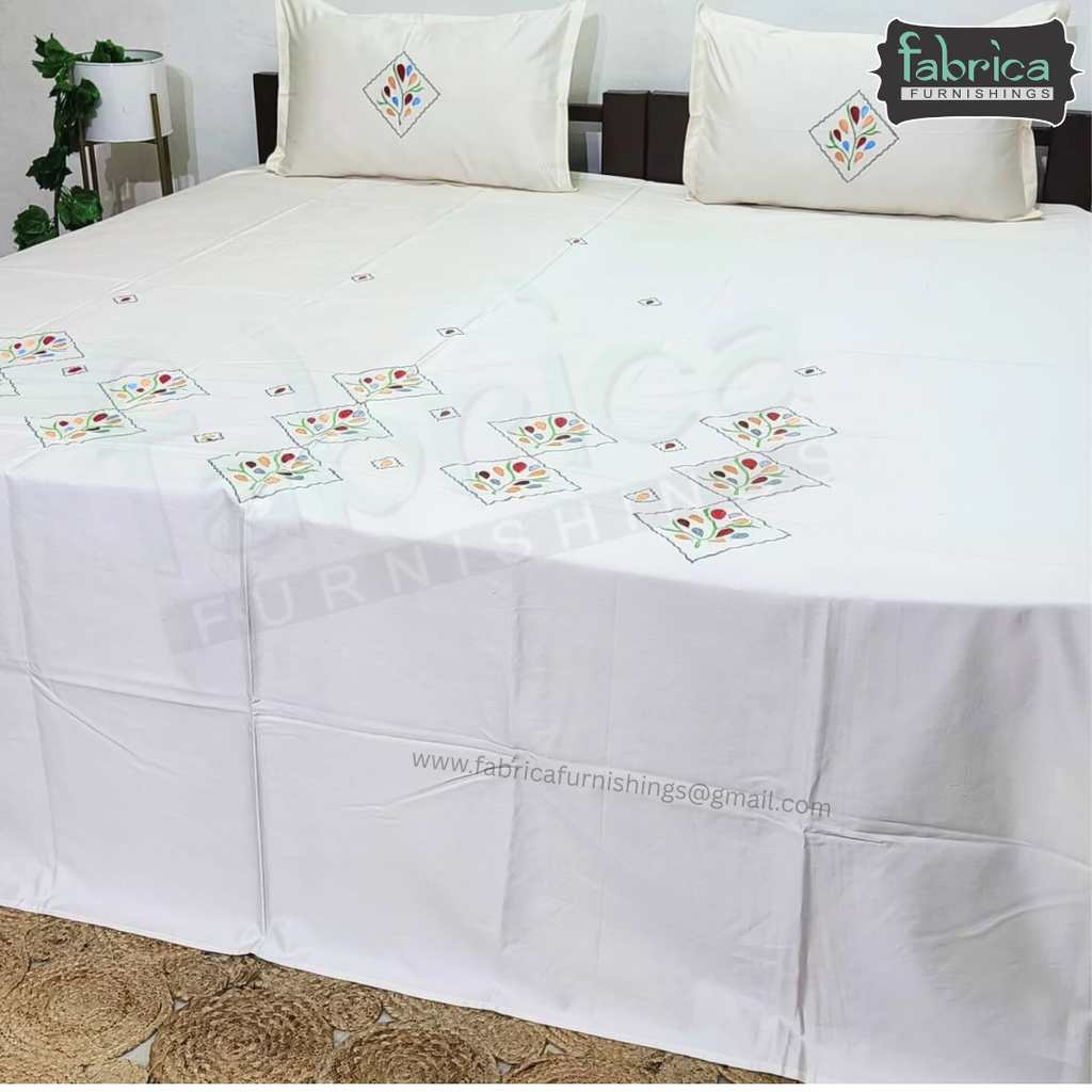 Fabby Home Designer Embroidered King Size Bedsheet Set