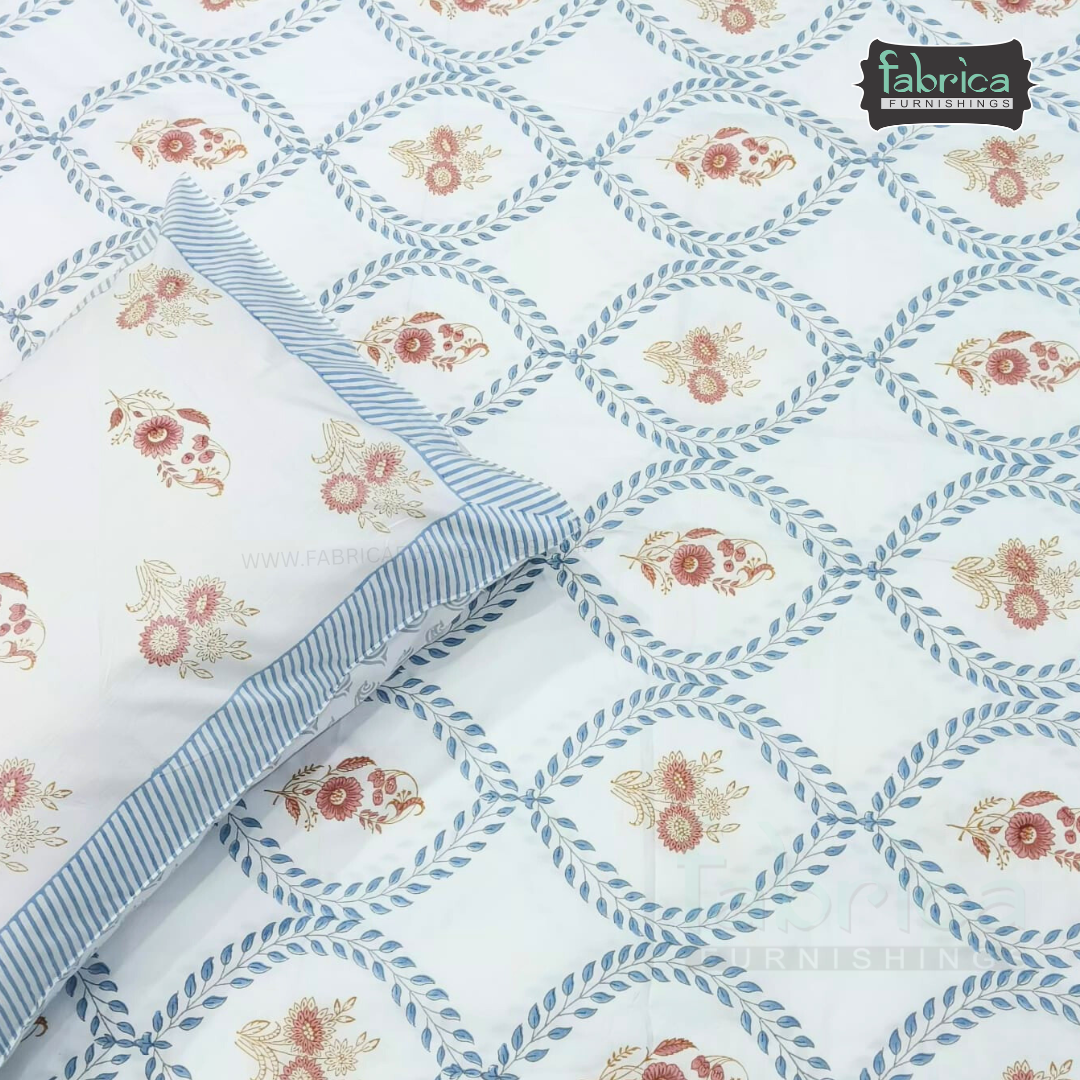 Percale Cotton Hand block Printed Super King-size Bedsheet