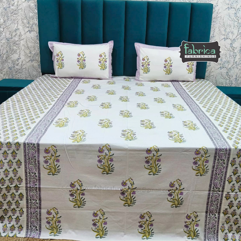 Traditional Handblock And Ajrak Printed Pure Cotton Kking Size Bedsheet