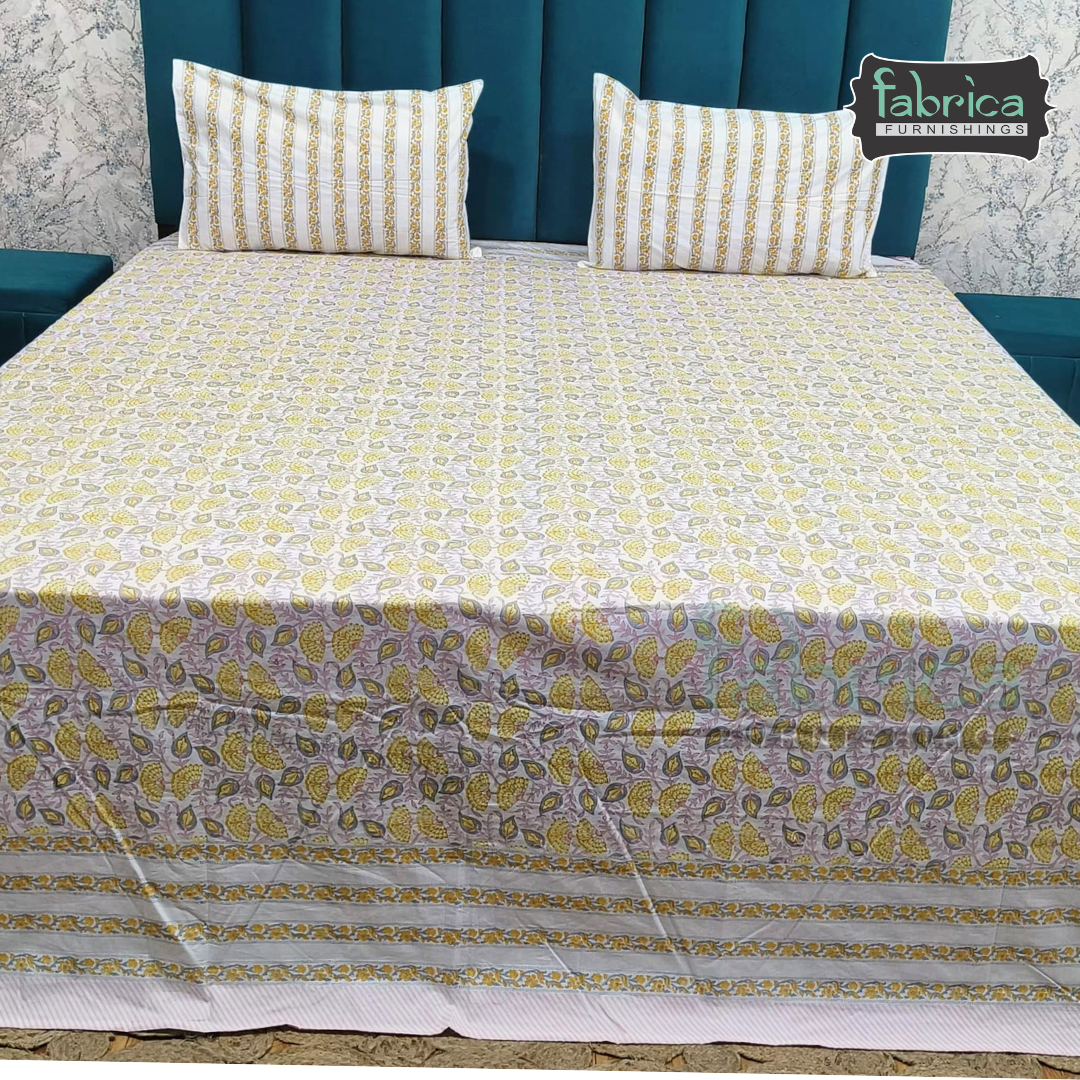 Percale Cotton Hand block Printed Super King-size Bedsheet