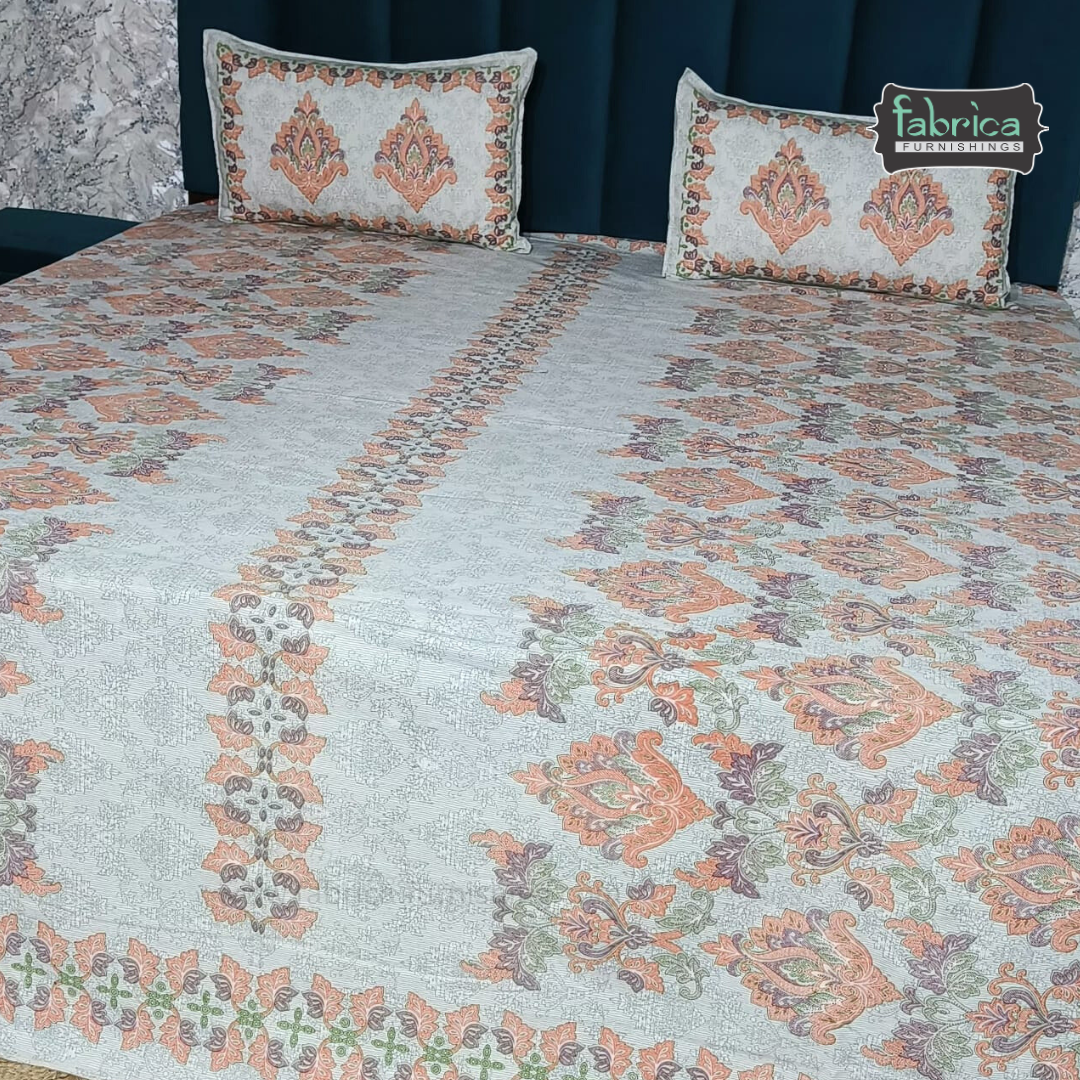 Gulabi nagari printed pure cotton king size bedsheet