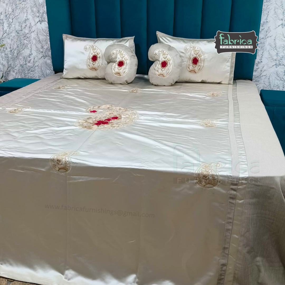 Jacquard Silk Applique Work King Size Embroidered 5 Pcs Set