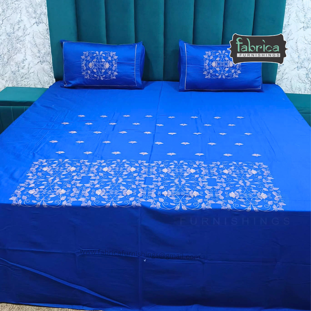 Artistic Thread Work Pure Cotton King Size Embroidered Bedsheet