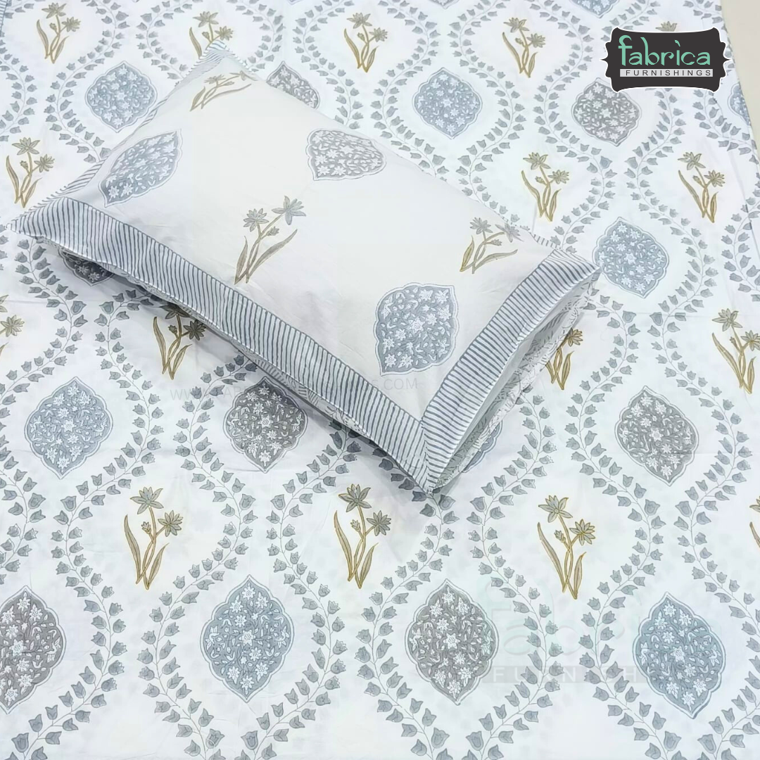 Percale Cotton Hand block Printed Super King-size Bedsheet