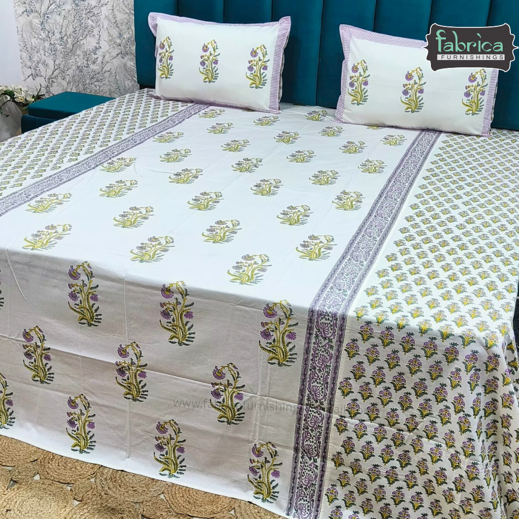 Traditional Handblock And Ajrak Printed Pure Cotton Kking Size Bedsheet