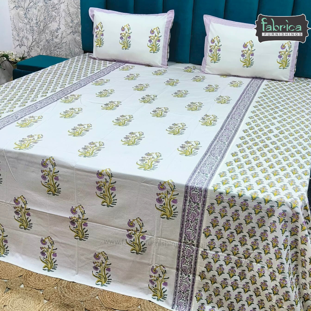 Traditional Handblock And Ajrak Printed Pure Cotton Kking Size Bedsheet