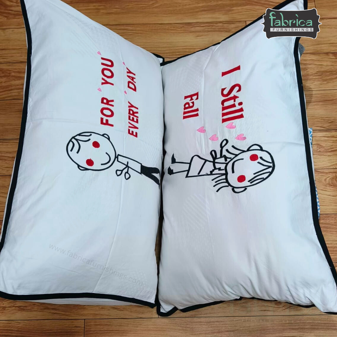 Soulmates Embroidered Pure Cotton Pillow Covers Only