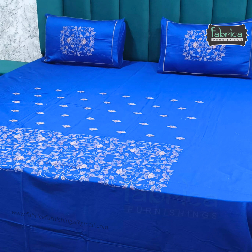 Artistic Thread Work Pure Cotton King Size Embroidered Bedsheet