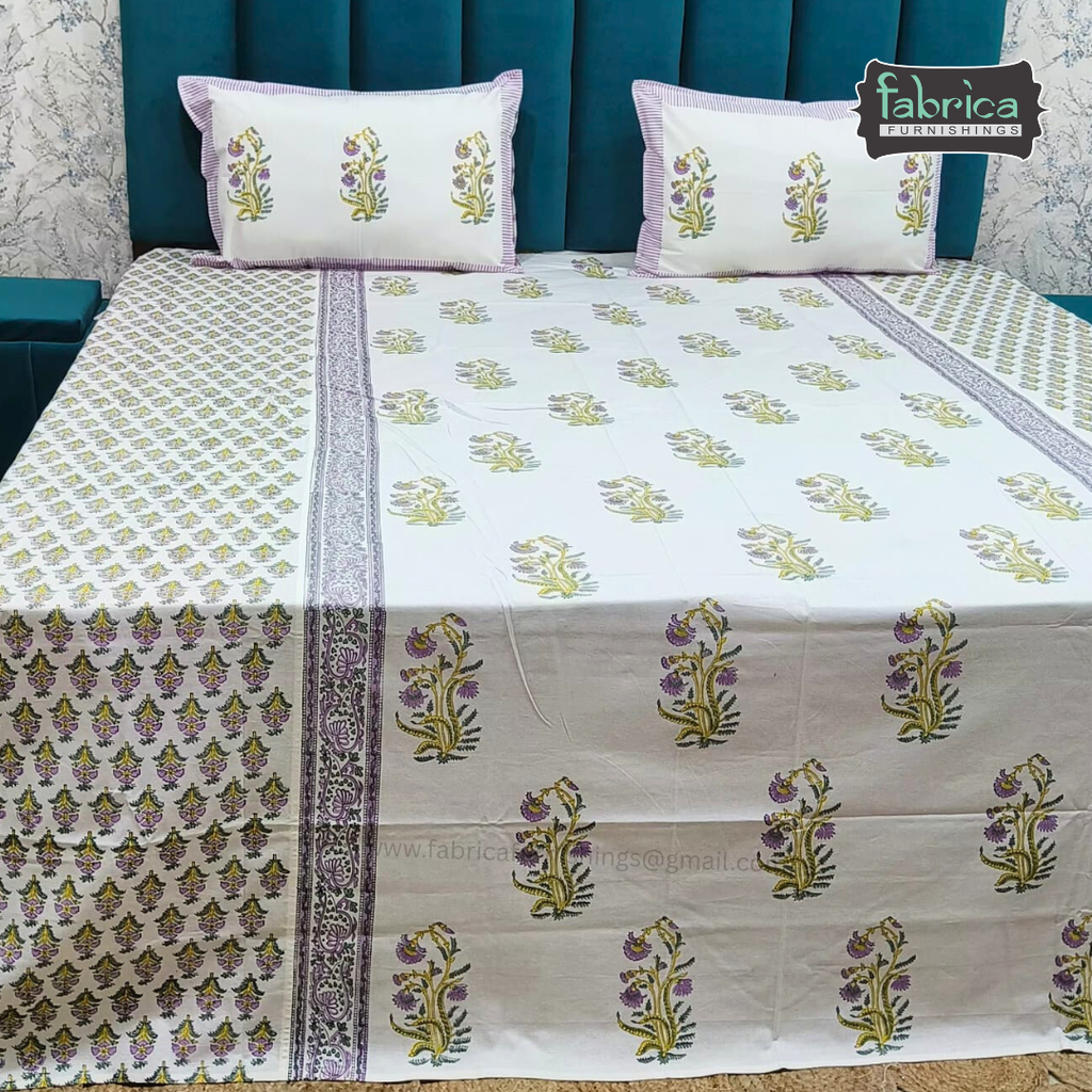 Traditional Handblock And Ajrak Printed Pure Cotton Kking Size Bedsheet