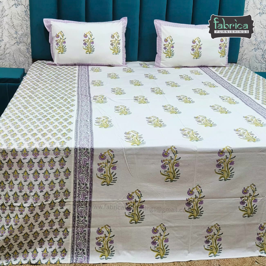 Traditional Handblock And Ajrak Printed Pure Cotton Kking Size Bedsheet