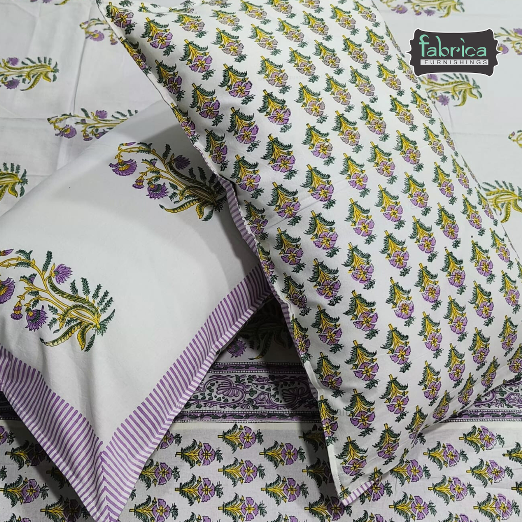 Traditional Handblock And Ajrak Printed Pure Cotton Kking Size Bedsheet