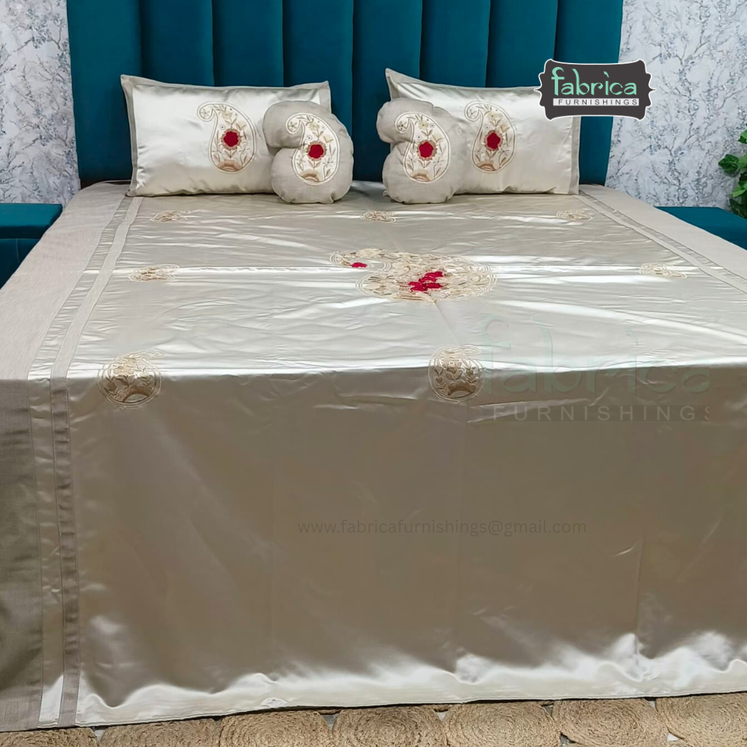 Jacquard Silk Applique Work King Size Embroidered 5 Pcs Set