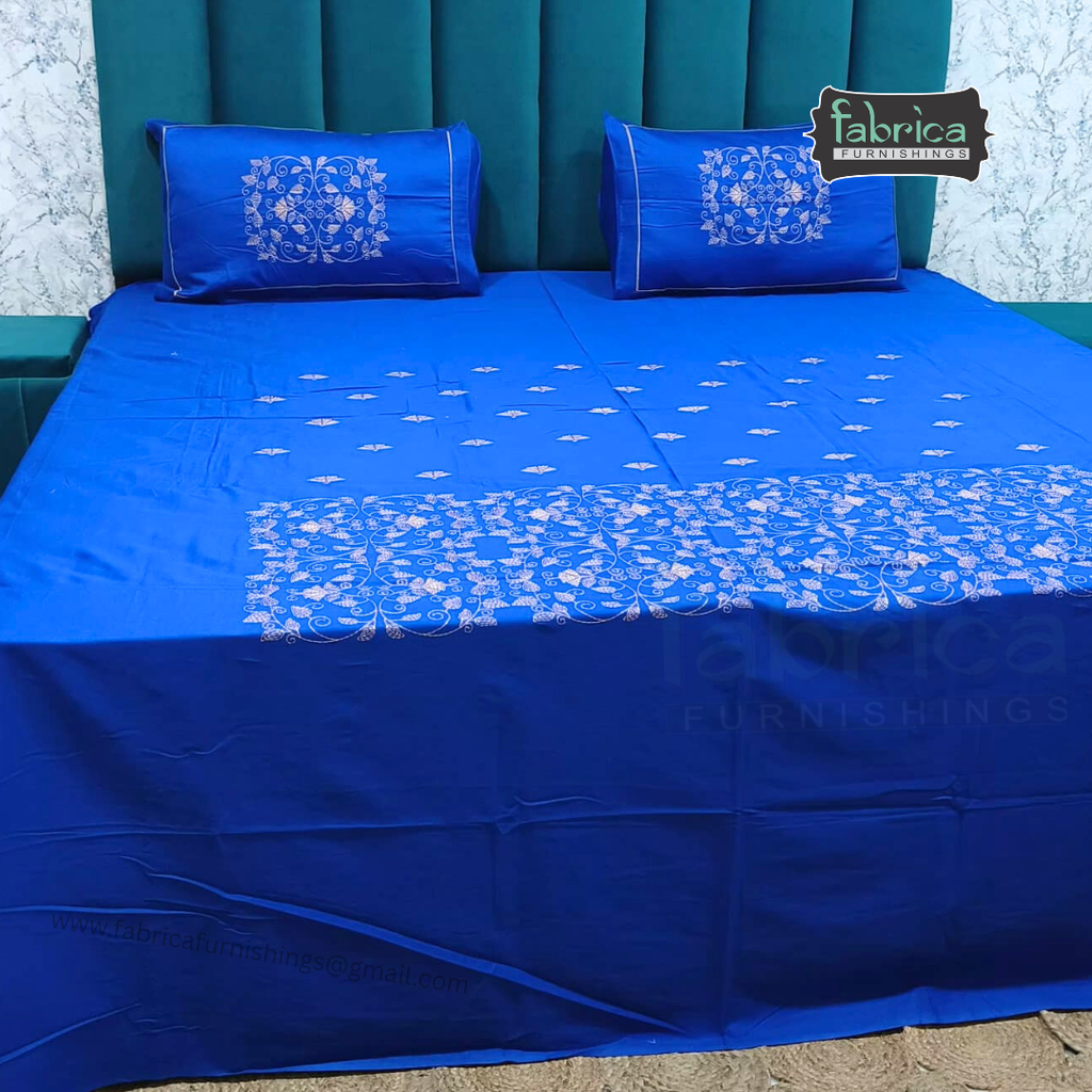 Artistic Thread Work Pure Cotton King Size Embroidered Bedsheet