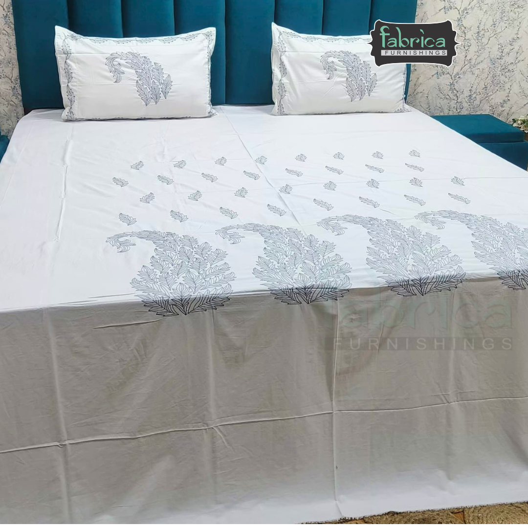 Artistic Thread Work Pure Cotton King Size Embroidered Bedsheet