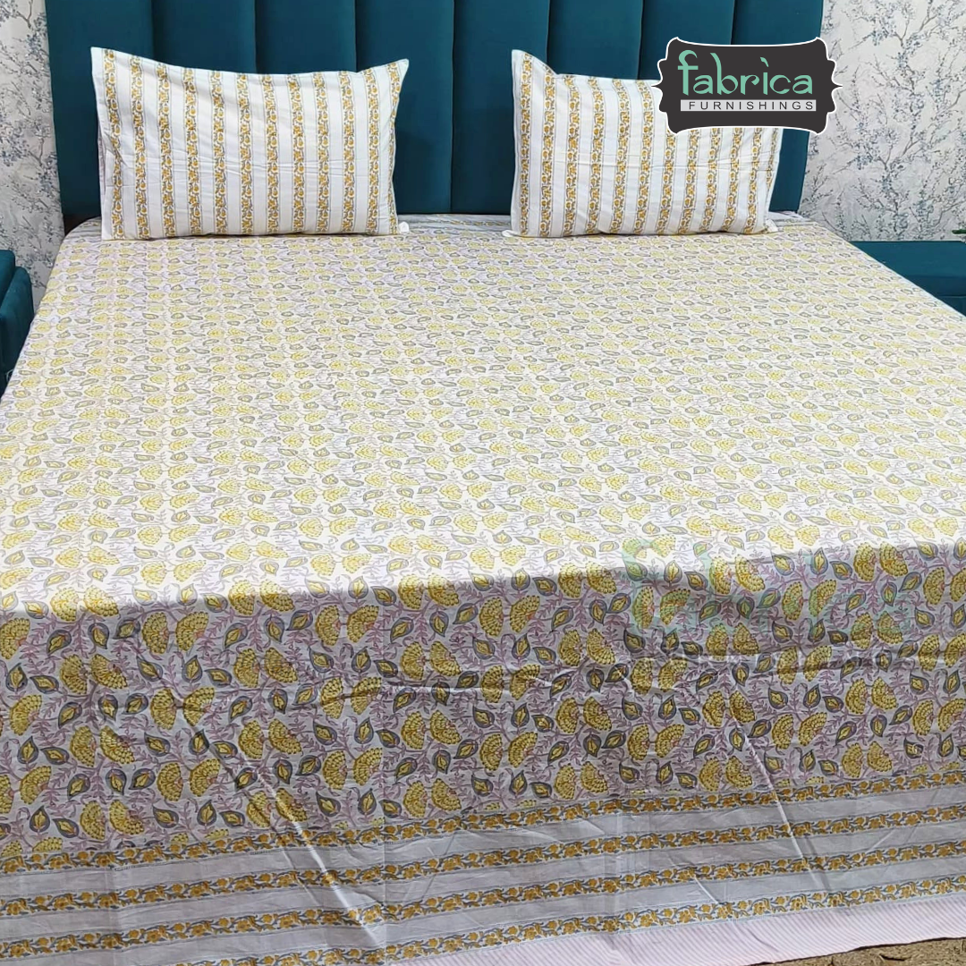 Percale Cotton Hand block Printed Super King-size Bedsheet