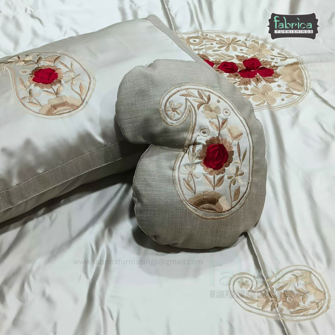 Jacquard Silk Applique Work King Size Embroidered 5 Pcs Set