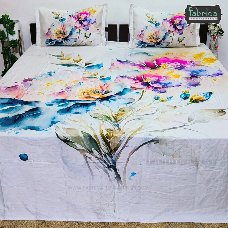 Fab Decor Pure Cotton Digital Print Super Kingsize Bedsheet (400TC)