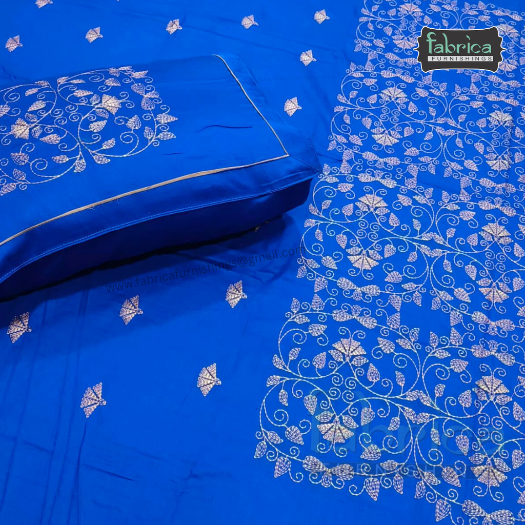 Artistic Thread Work Pure Cotton King Size Embroidered Bedsheet