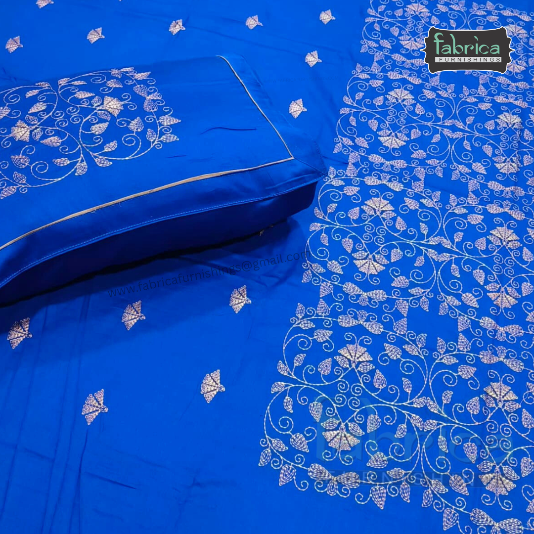 Artistic Thread Work Pure Cotton King Size Embroidered Bedsheet