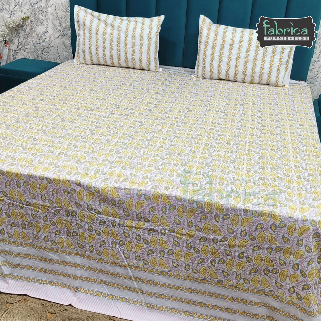 Percale Cotton Hand block Printed Super King-size Bedsheet