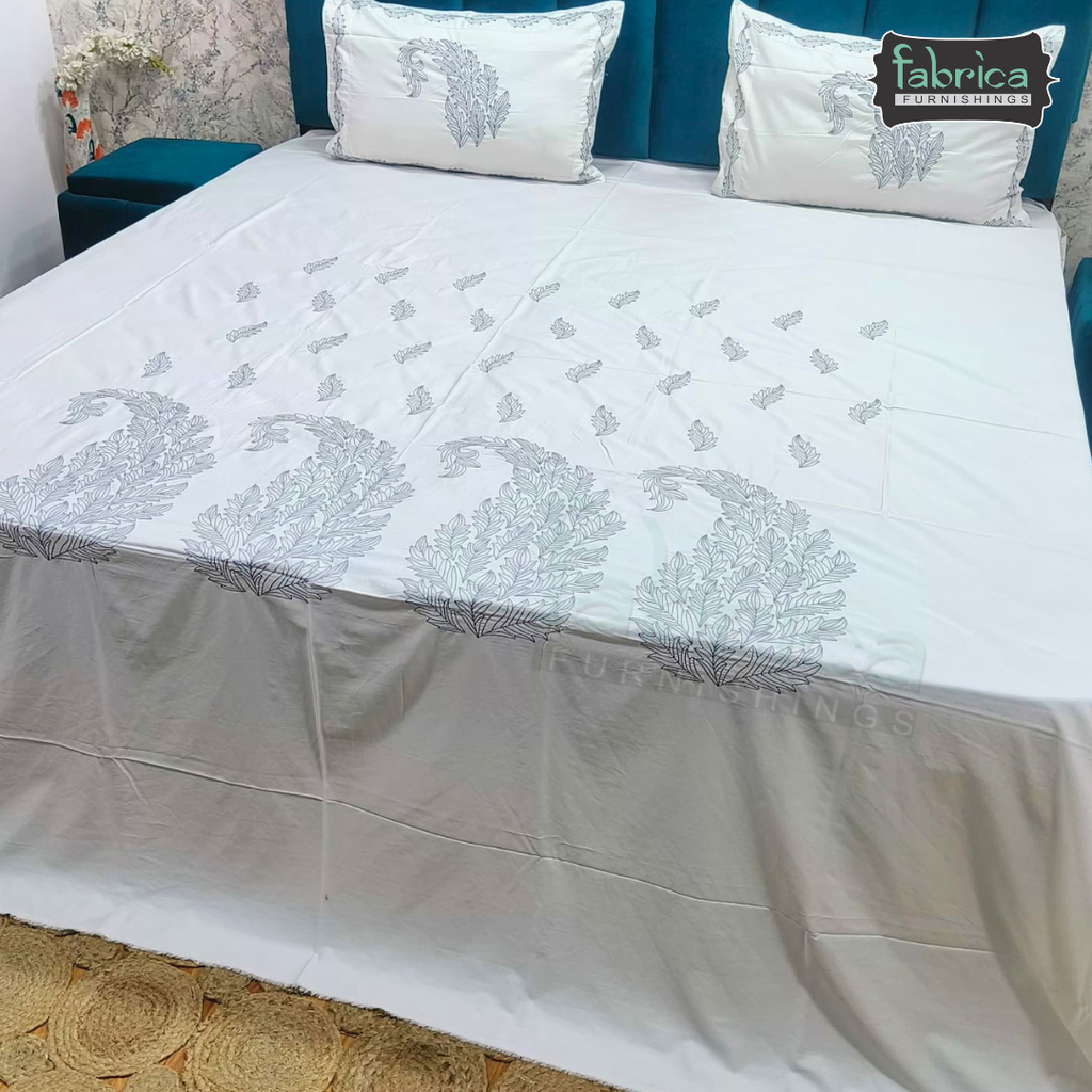 Artistic Thread Work Pure Cotton King Size Embroidered Bedsheet