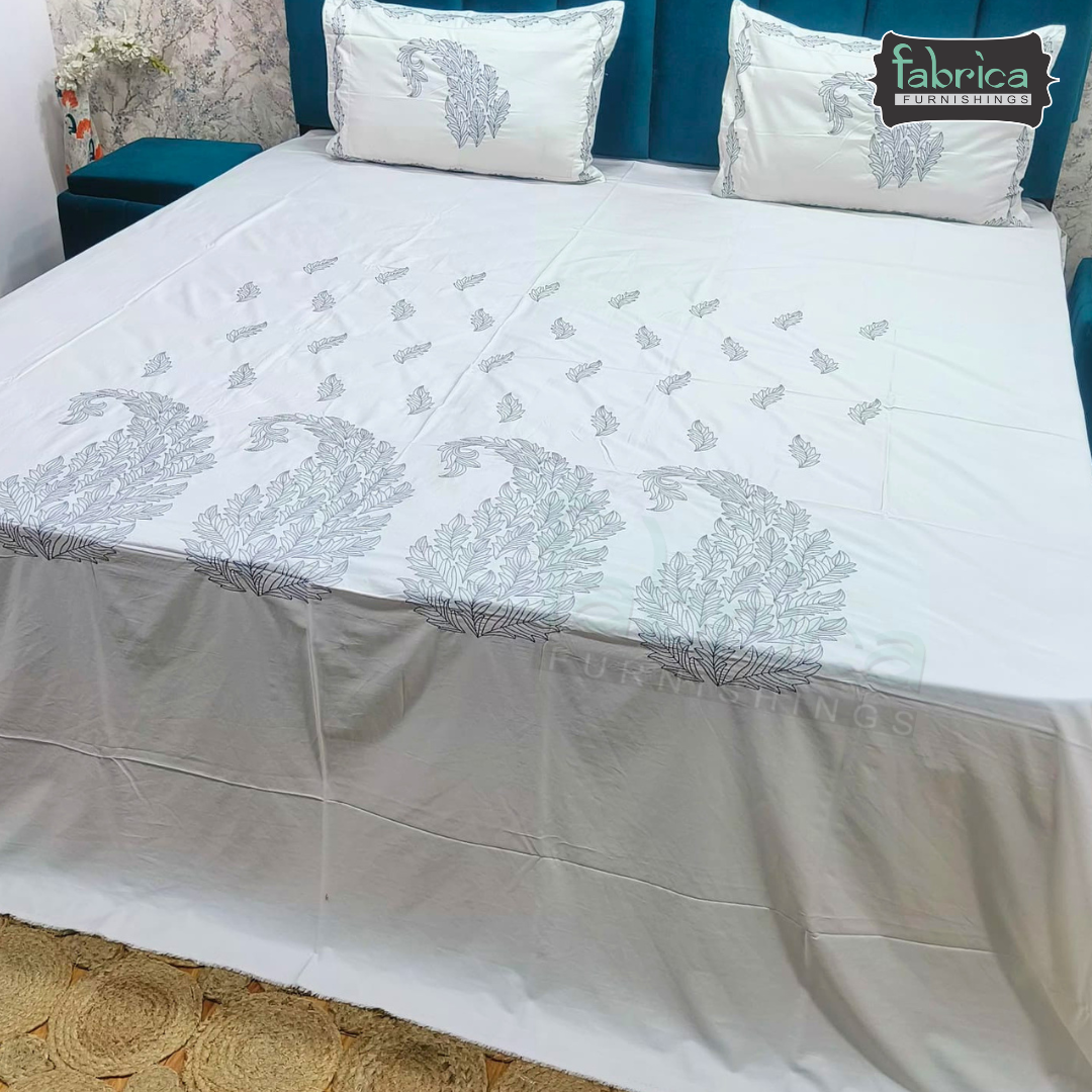 Artistic Thread Work Pure Cotton King Size Embroidered Bedsheet