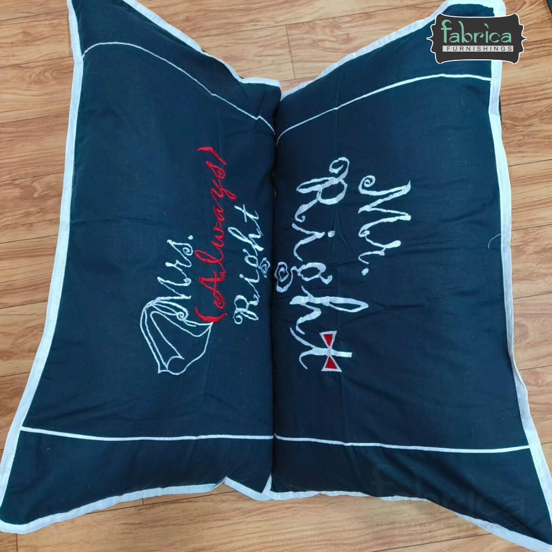 Soulmates Embroidered Pure Cotton Pillow Covers Only
