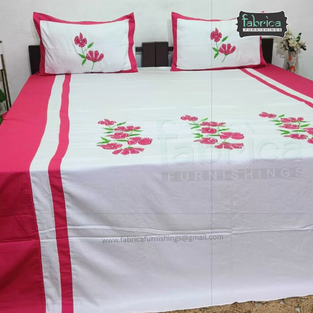 Fabby Decor  Designer Pure Cotton Embroidered King Size Bedsheet Set