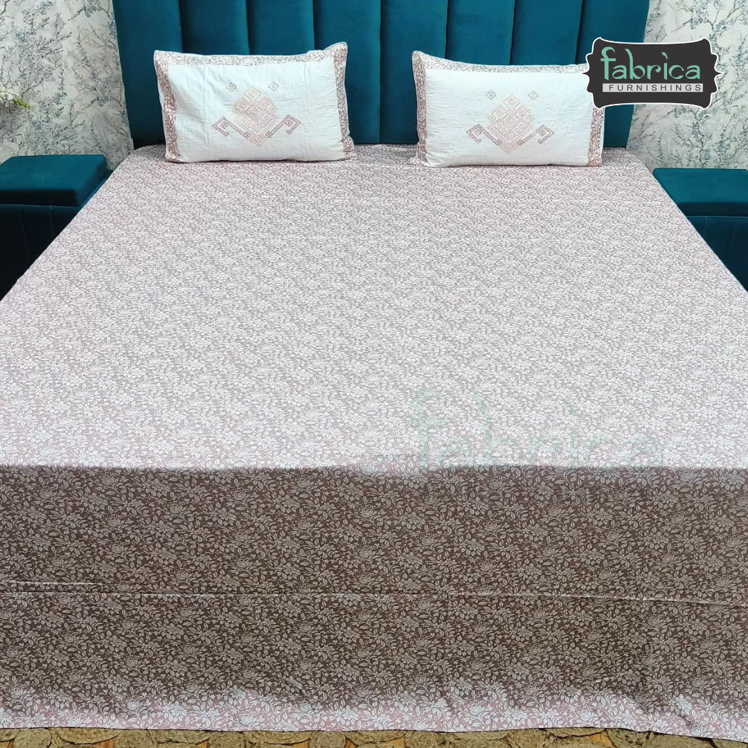 Fabrica Signature Pure Cotton King Size Printed Bedsheet with Quilted pillow covers