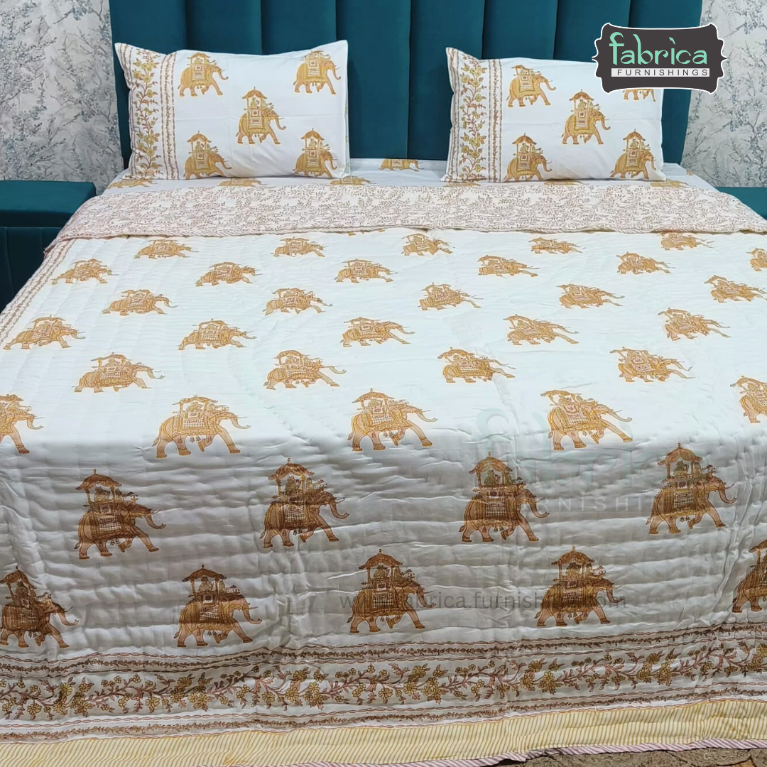 Rajwadi Gaj Motif Handblock Art Mul Cotton 4 Piece Bedding Set