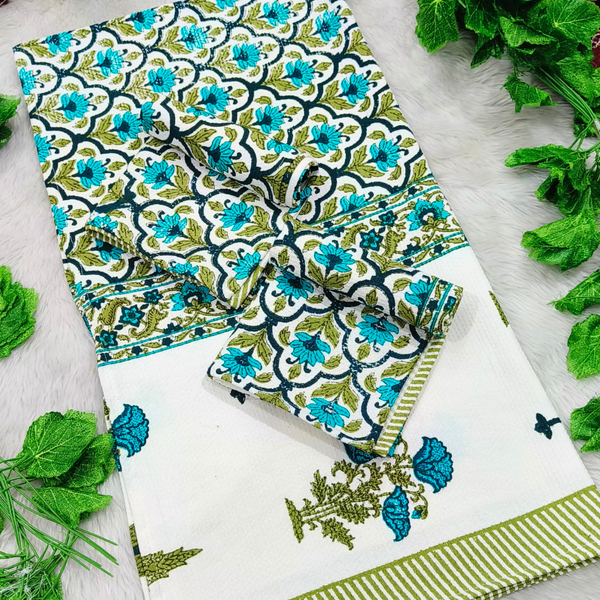 Waffle Handblock Printed Pure Cotton Bath & Hand Towels