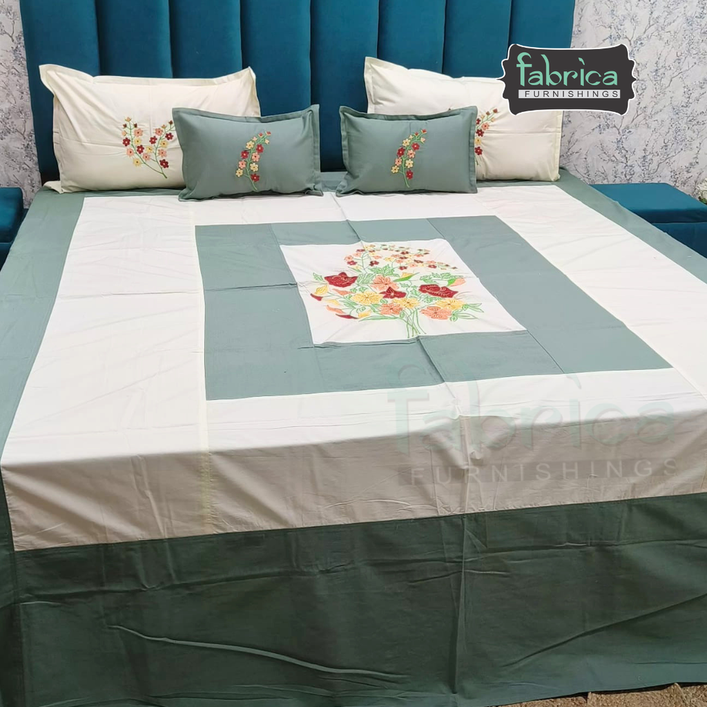 Fabby Royal Designer Embroider king Size Bed Sheets Cum Bedcover 5 Pcs Set