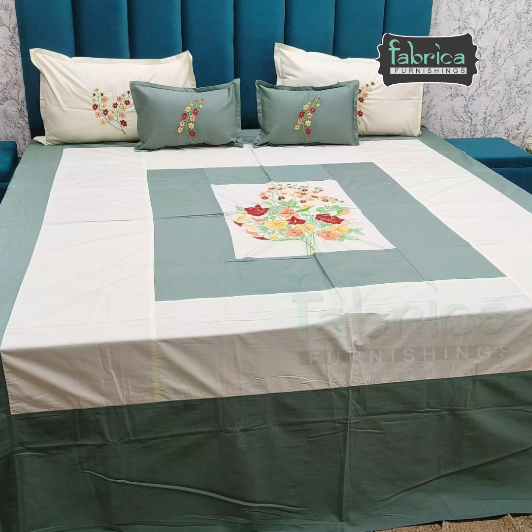 Fabby Royal Designer Embroider king Size Bed Sheets Cum Bedcover 5 Pcs Set