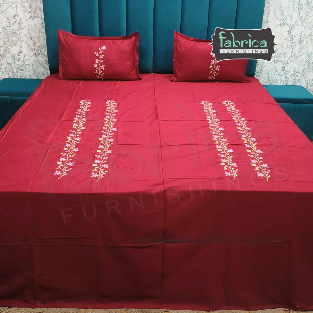 Shahi karigari Pure Cotton Designer Kingsize Embroidered Bedsheet
