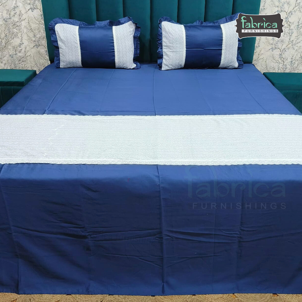 Nazakat Chikankari pure cotton King Size Lacework Bedsheet Set