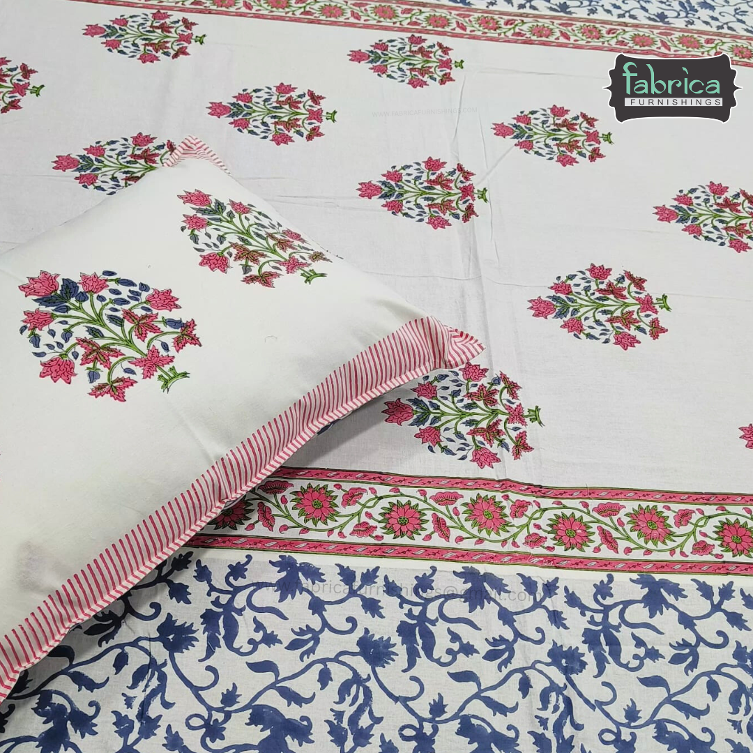 Traditional Handblock And Ajrak Printed Pure Cotton Kking Size Bedsheet