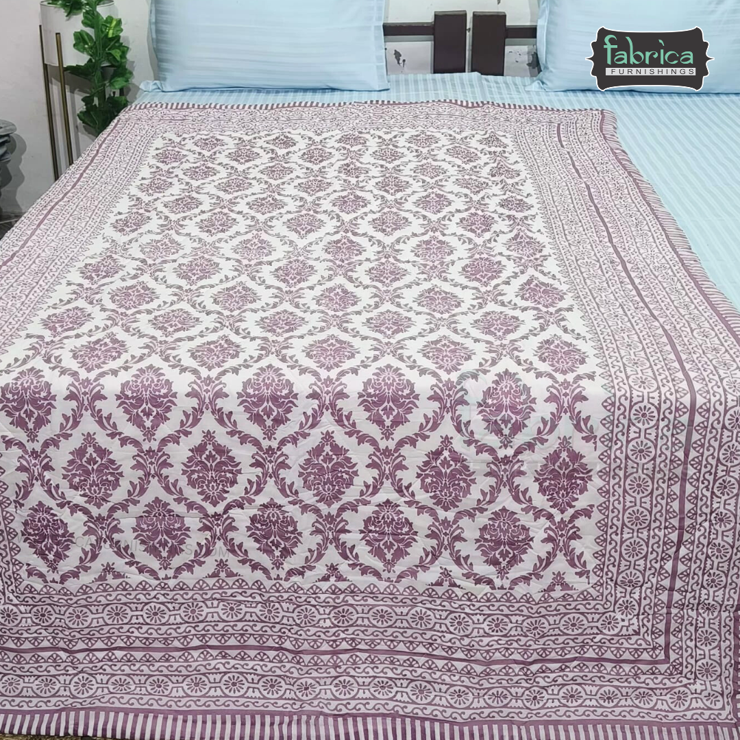 Kesariya Handblock  Printed Single Bed Pure Cotton Ac Mul -Mul Quilt