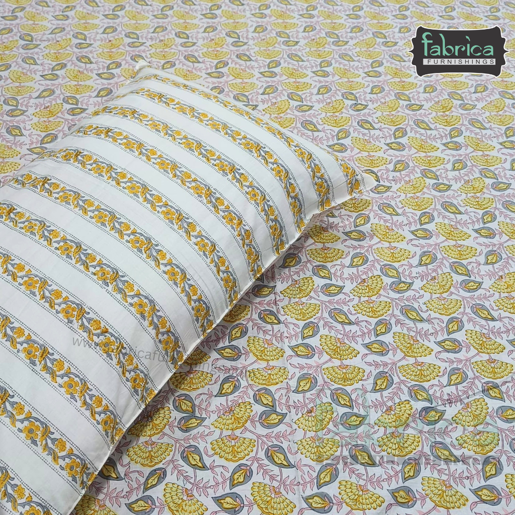Percale Cotton Hand block Printed Super King-size Bedsheet