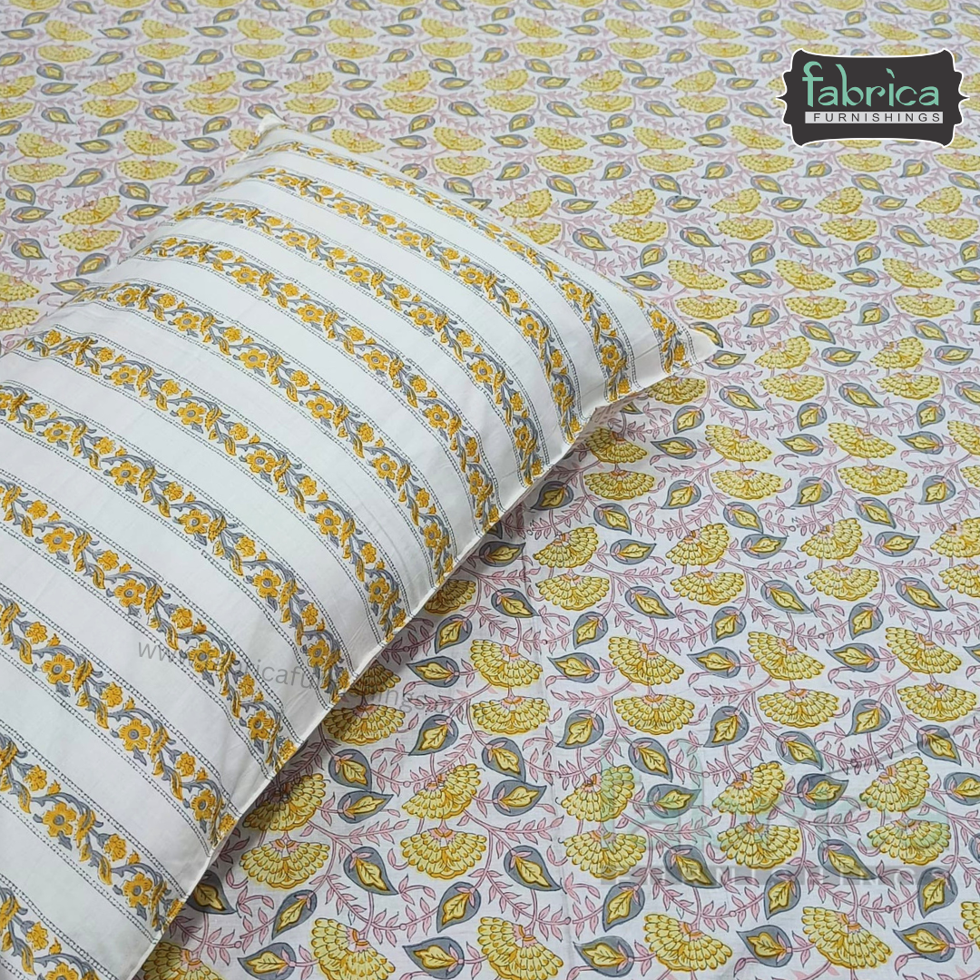 Percale Cotton Hand block Printed Super King-size Bedsheet