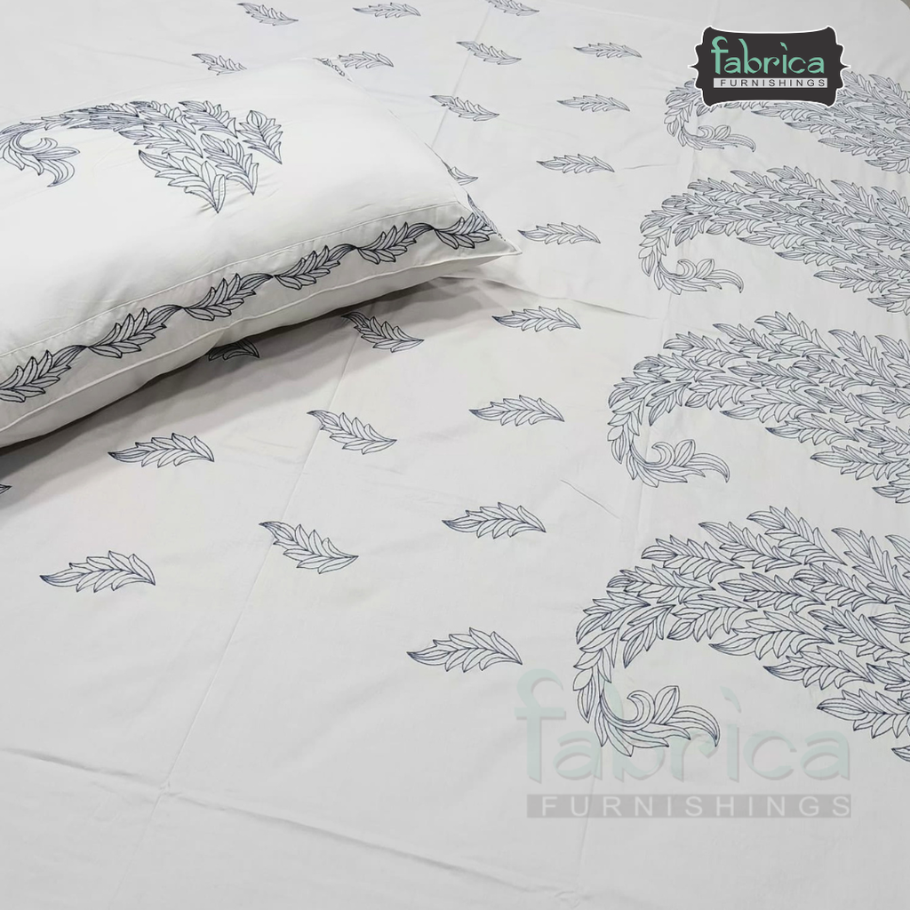 Artistic Thread Work Pure Cotton King Size Embroidered Bedsheet