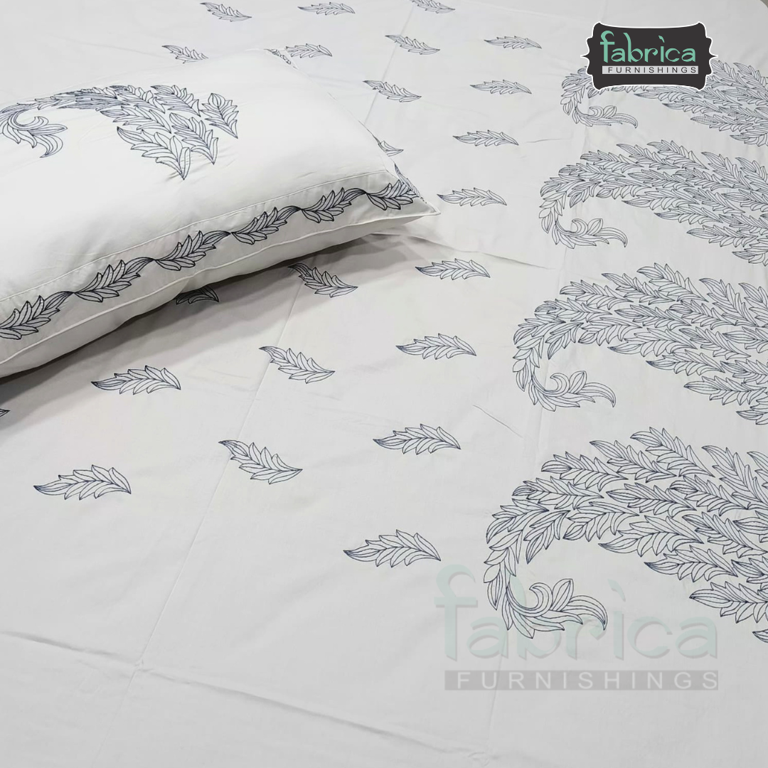 Artistic Thread Work Pure Cotton King Size Embroidered Bedsheet