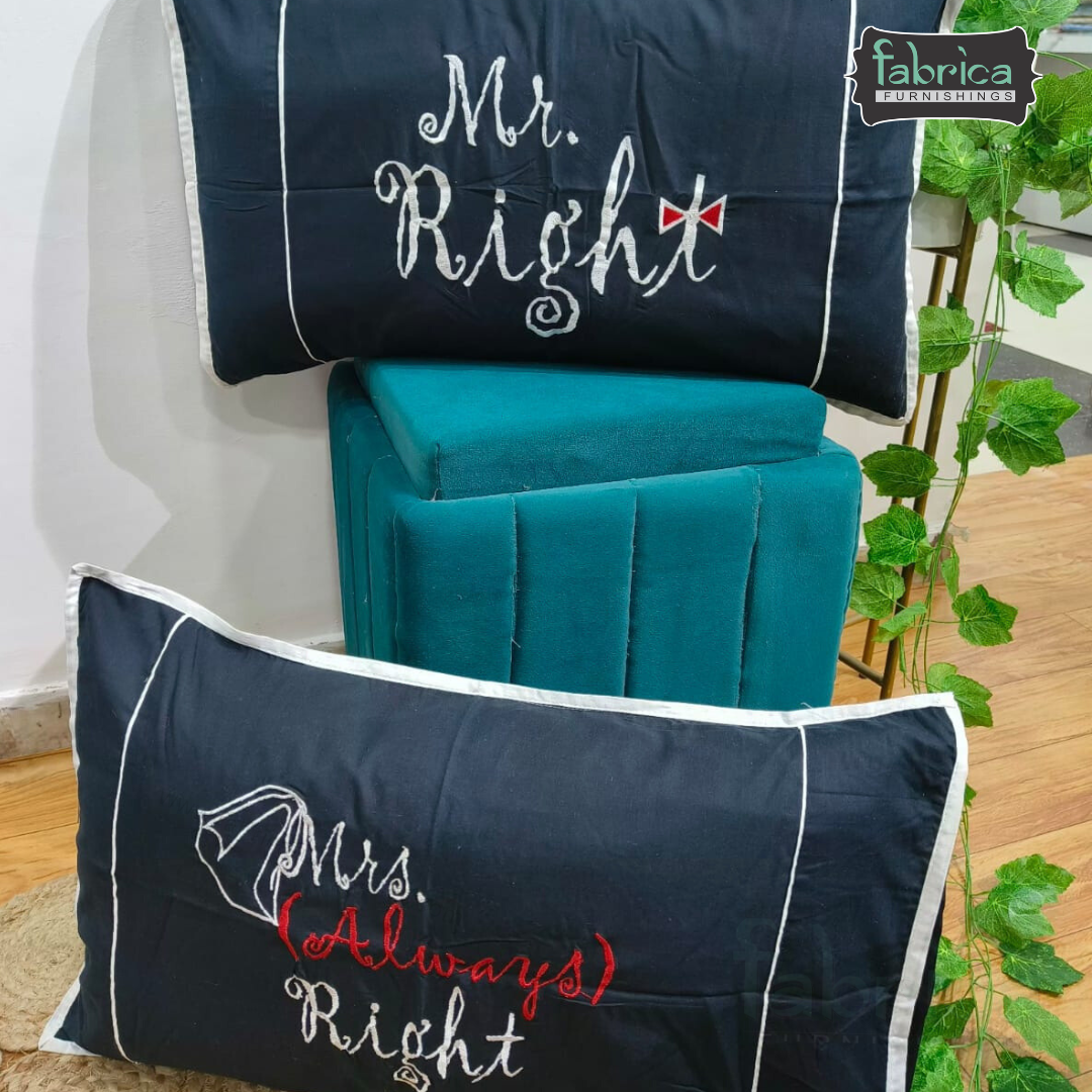 Soulmates Embroidered Pure Cotton Pillow Covers Only